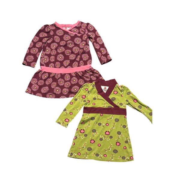 Tea Collection Girls Dress Set of 2 Sz 3 Floral Long Sleeve Play Dresses lot - Picture 1 of 10
